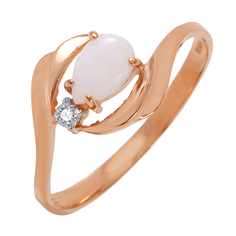 14K. SOLD GOLD RING WITH NATURAL DIAMOND & OPAL (Rose Gold) - Picture 5 of 6